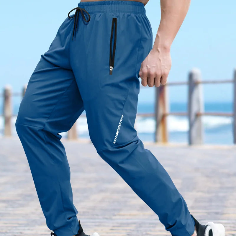 Men’s Quick-Dry Gym Joggers – Lightweight Elastic Waist Training Pants with Zipper Pockets