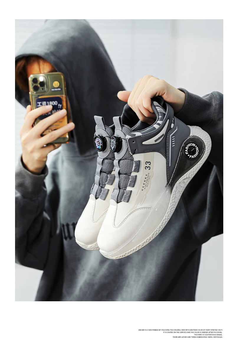 Men’s Sneakers with Rotating Buckle – Comfortable Non-Slip Lace-Up Shoes for Outdoor Training & Everyday Wear