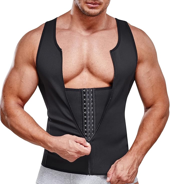 Men’s Compression Tank Top Shapewear – Slimming Body Shaper Vest with Zipper, Tummy Control & Back Support