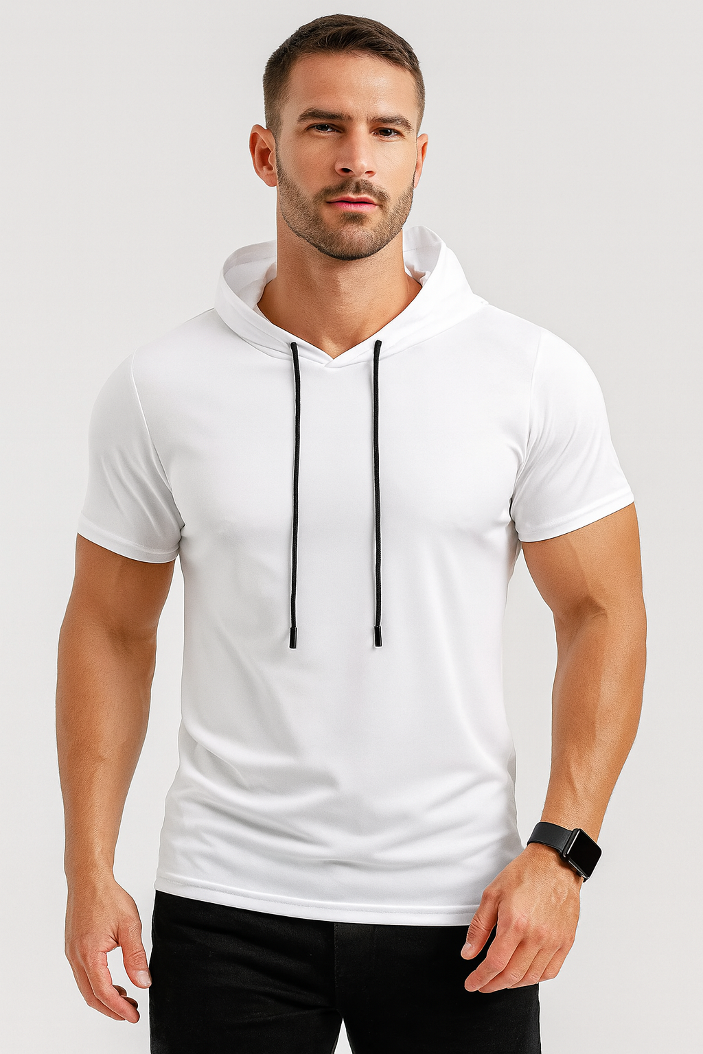 Men’s Short Sleeve Hoodie T-Shirt – Lightweight Athletic Hooded Top for Gym, Training & Casual Wear