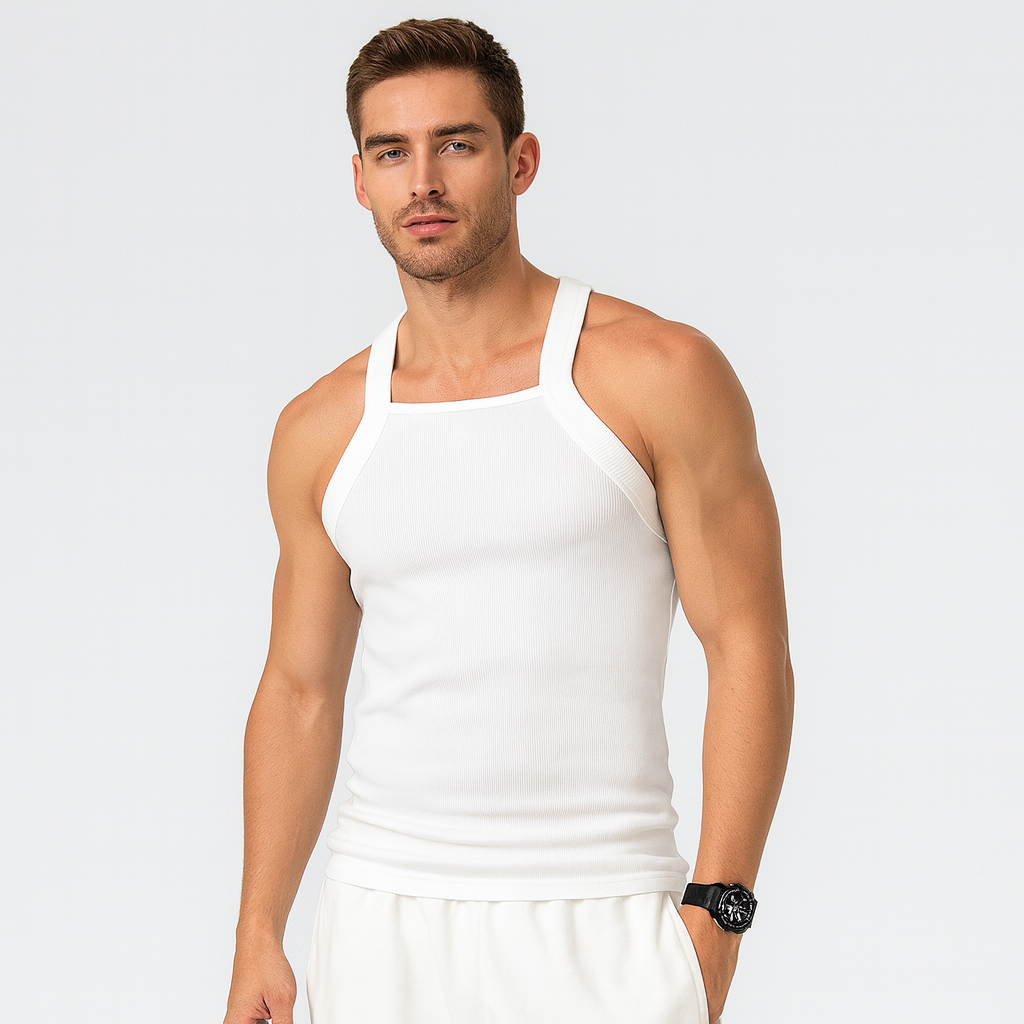 Men’s Slim Fit Ribbed Tank Top – Solid Color O-Neck Sleeveless Gym Shirt for Workout, Streetwear & Casual Wear