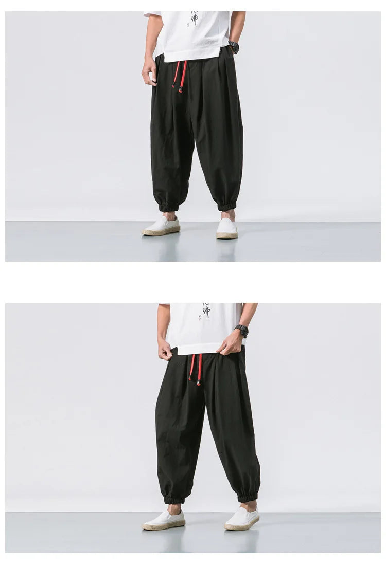 Men’s Oversized Cotton Linen Harem Pants – Loose Fit Chinese Style Casual Trousers