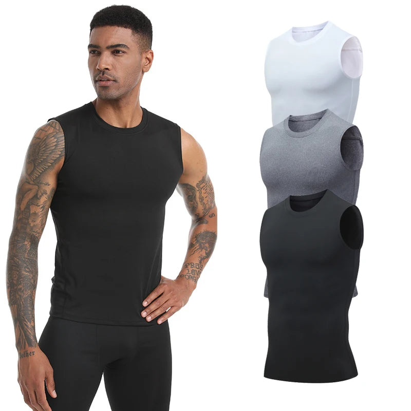 Men’s Compression Tank Top – Sleeveless Quick-Dry Gym Shirt for Tummy Control, Hide Gynecomastia & Belly Fat, Solid Workout Muscle Vest