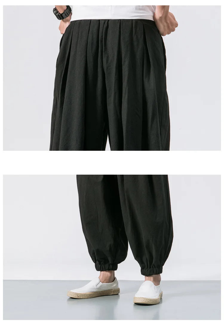 Men’s Oversized Cotton Linen Harem Pants – Loose Fit Chinese Style Casual Trousers