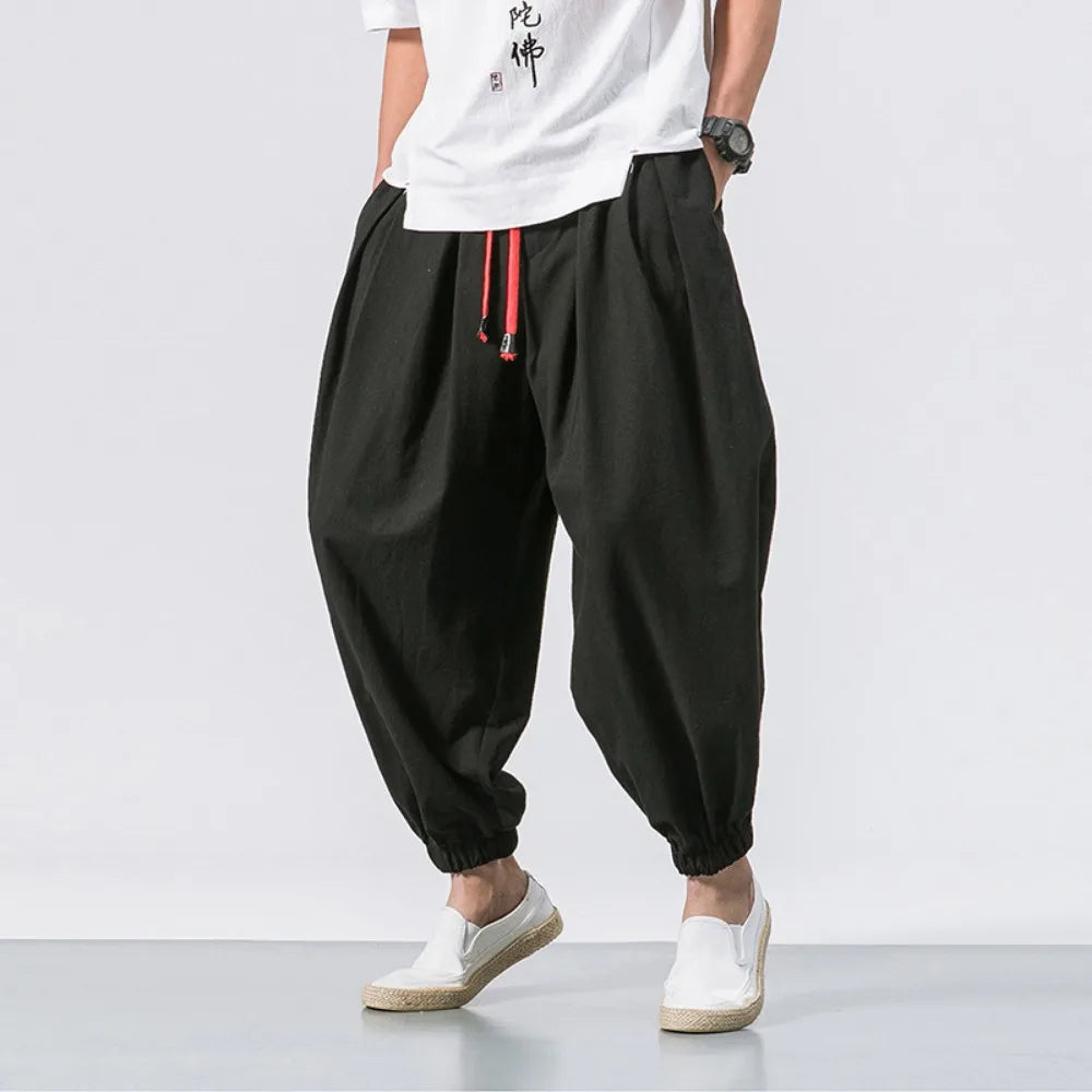 Men’s Oversized Cotton Linen Harem Pants – Loose Fit Chinese Style Casual Trousers