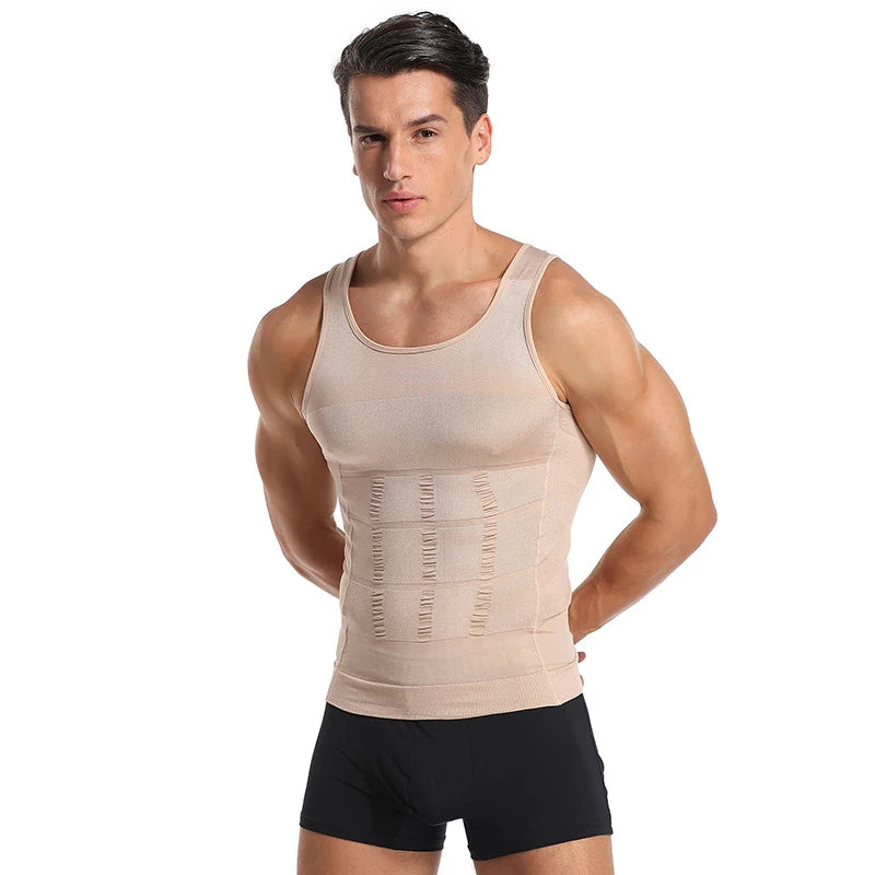 Men's Slimming Body Shaper Compression Tank Top – Tummy Control, Hide Gynecomastia, Beer Belly & Side Fat – Sleeveless Workout Vest for Abs & Posture Support