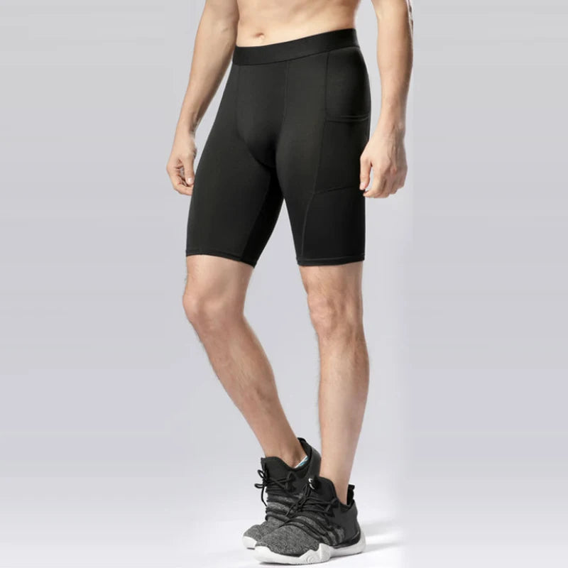Men's Compression Training Shorts with Side Pocket – Quick Dry, Breathable, Stretchy