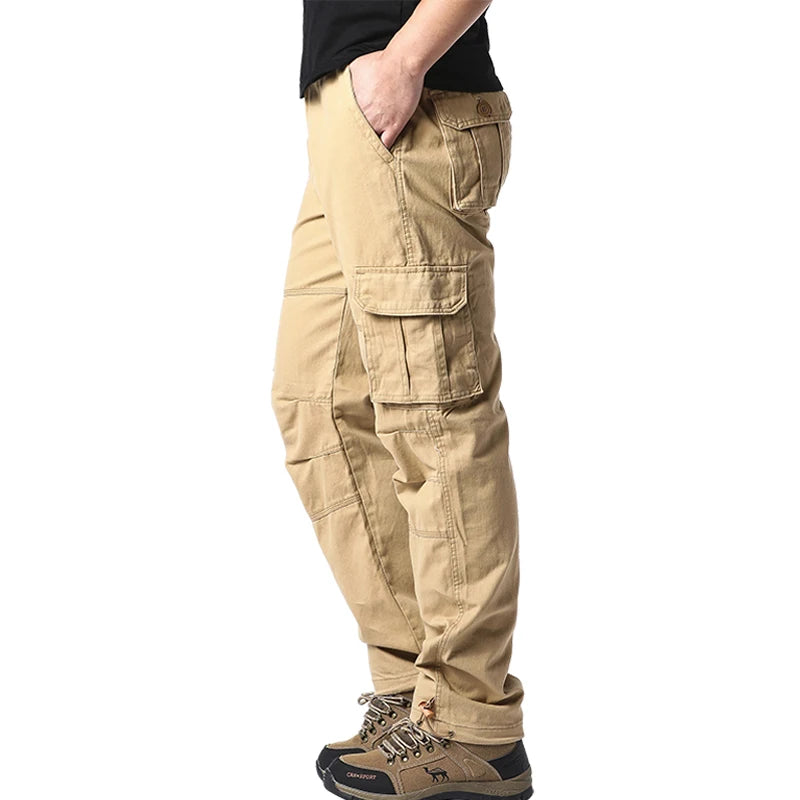 Men’s Tactical Cargo Pants – Loose Fit Outdoor Cotton Work Trousers with Multi Pockets