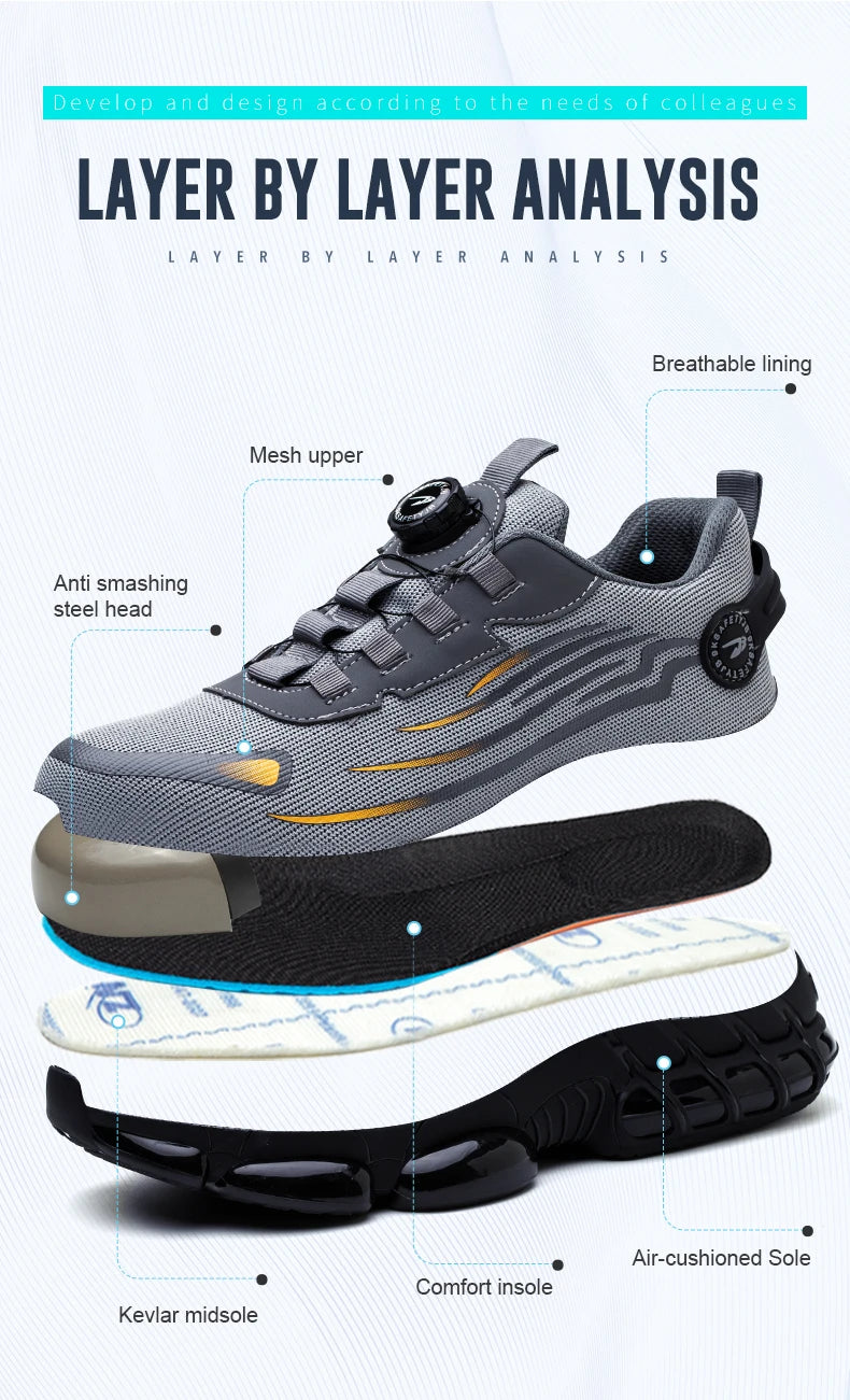 Steel Toe Safety Shoes – Slip-On Work Sneakers with Dial Closure, Breathable Anti-Smash & Anti-Puncture Protection
