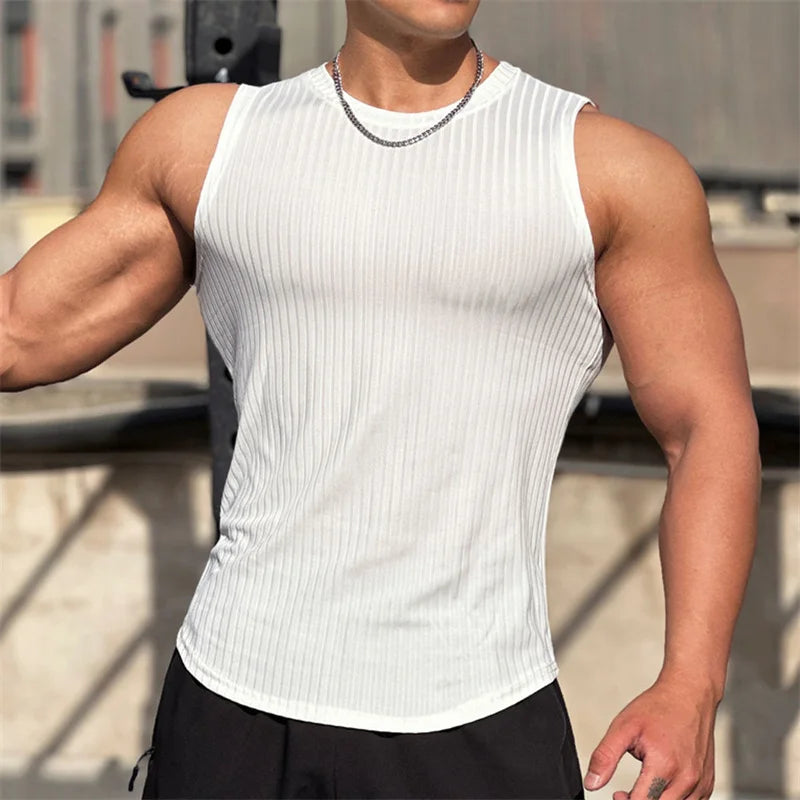 Men’s Ribbed Muscle Tank Top – Sleeveless Athletic Gym Shirt for Bodybuilding, Weightlifting & Training