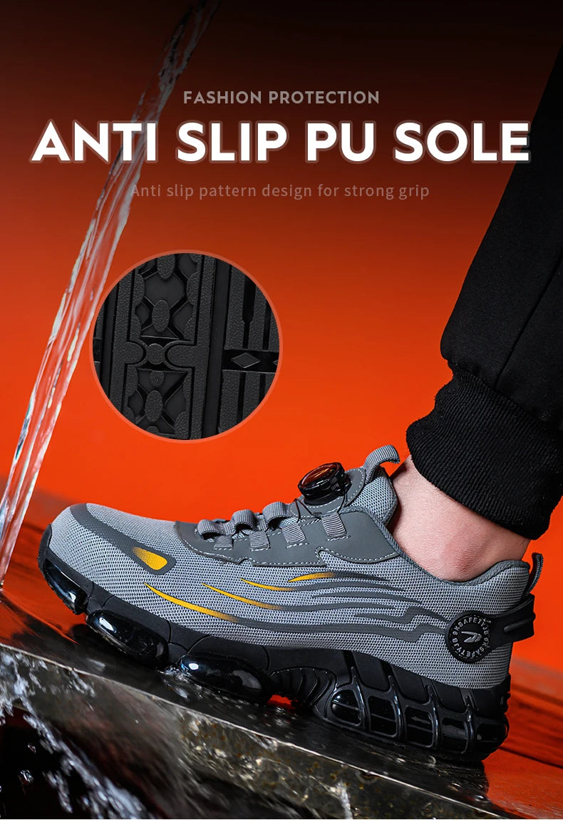 Steel Toe Safety Shoes – Slip-On Work Sneakers with Dial Closure, Breathable Anti-Smash & Anti-Puncture Protection