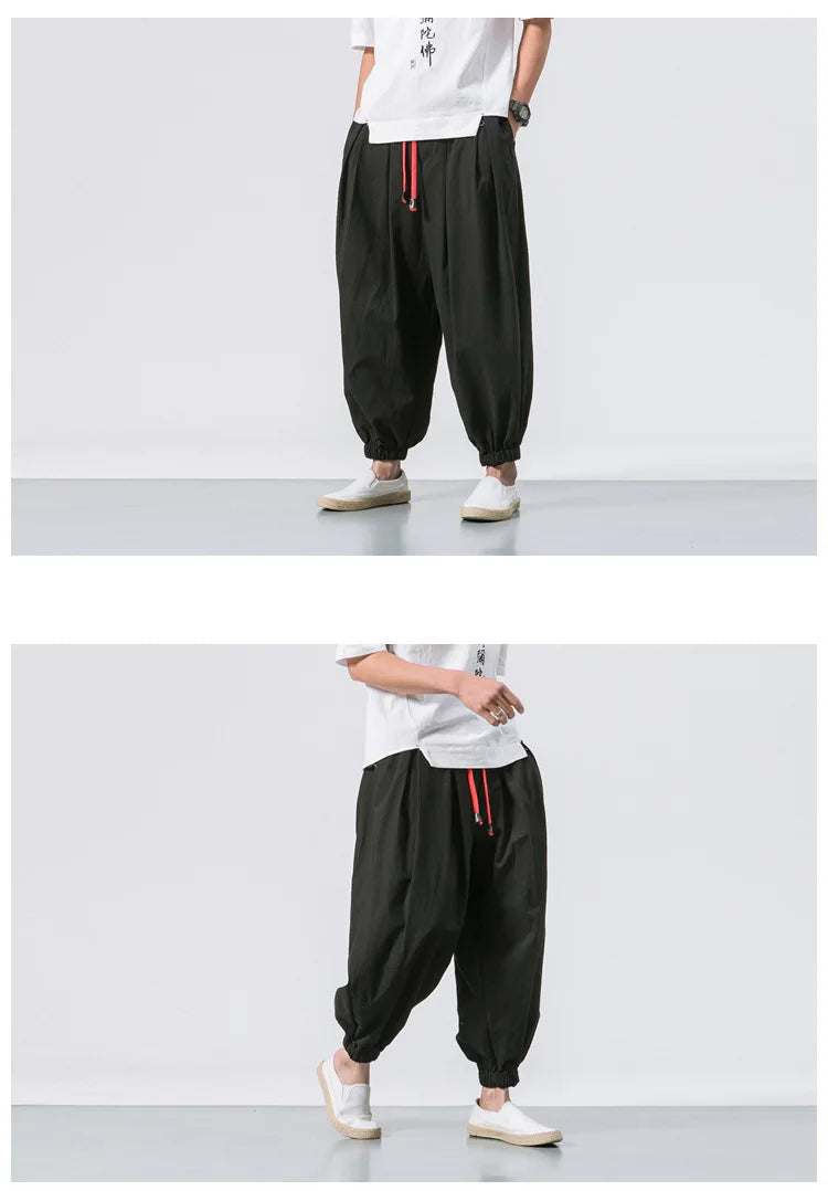 Men’s Oversized Cotton Linen Harem Pants – Loose Fit Chinese Style Casual Trousers