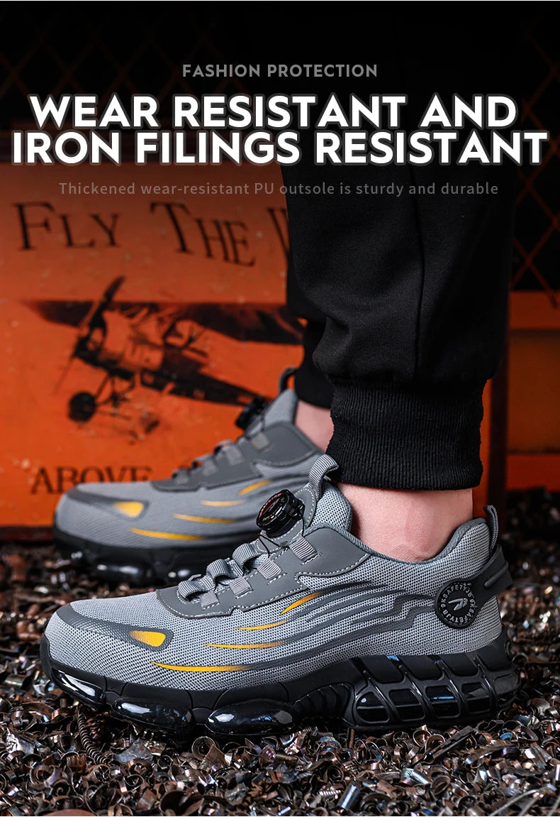 Steel Toe Safety Shoes – Slip-On Work Sneakers with Dial Closure, Breathable Anti-Smash & Anti-Puncture Protection