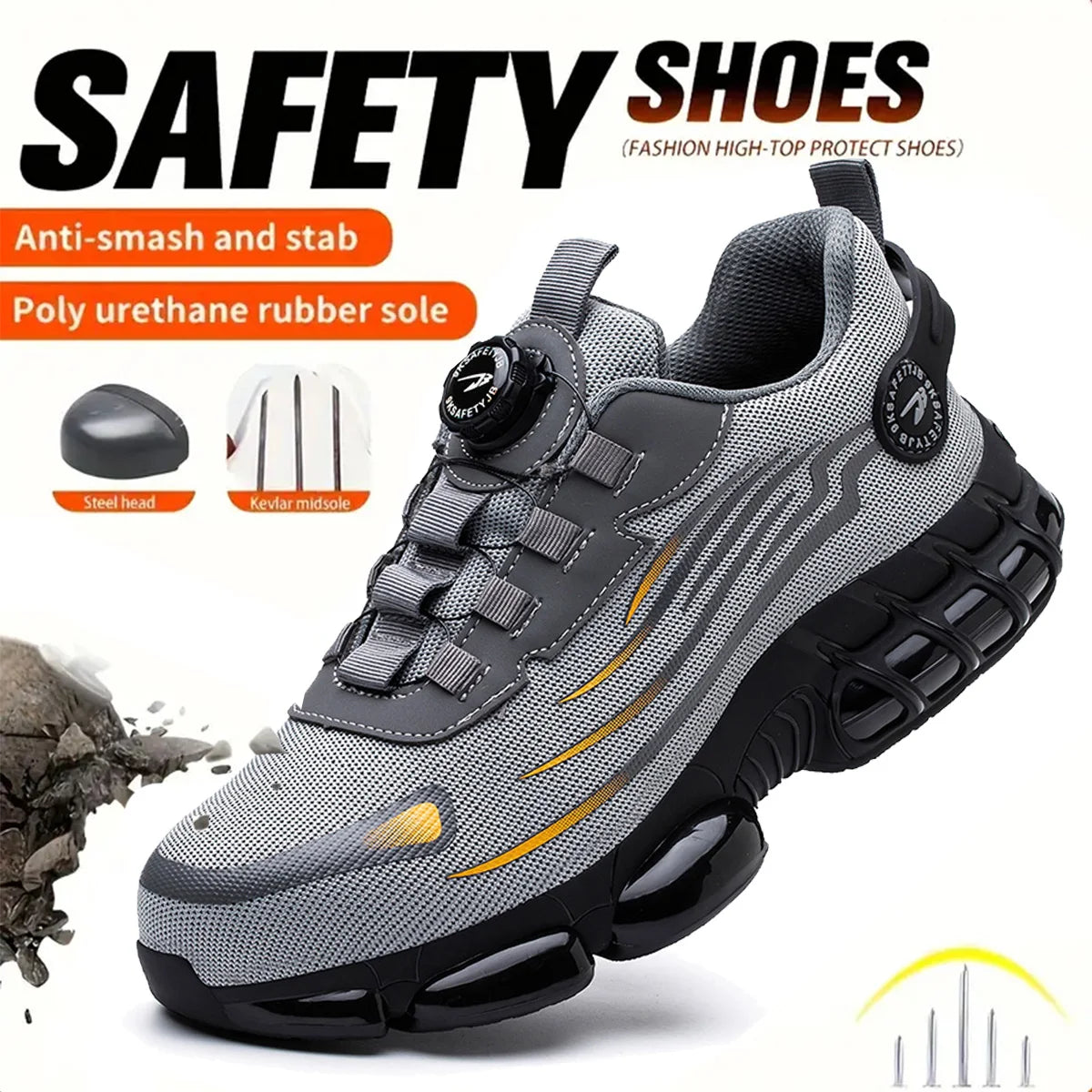 Steel Toe Safety Shoes – Slip-On Work Sneakers with Dial Closure, Breathable Anti-Smash & Anti-Puncture Protection