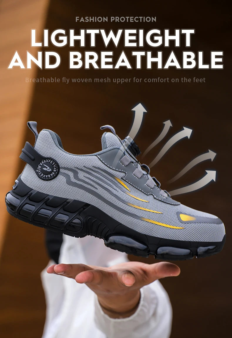 Steel Toe Safety Shoes – Slip-On Work Sneakers with Dial Closure, Breathable Anti-Smash & Anti-Puncture Protection
