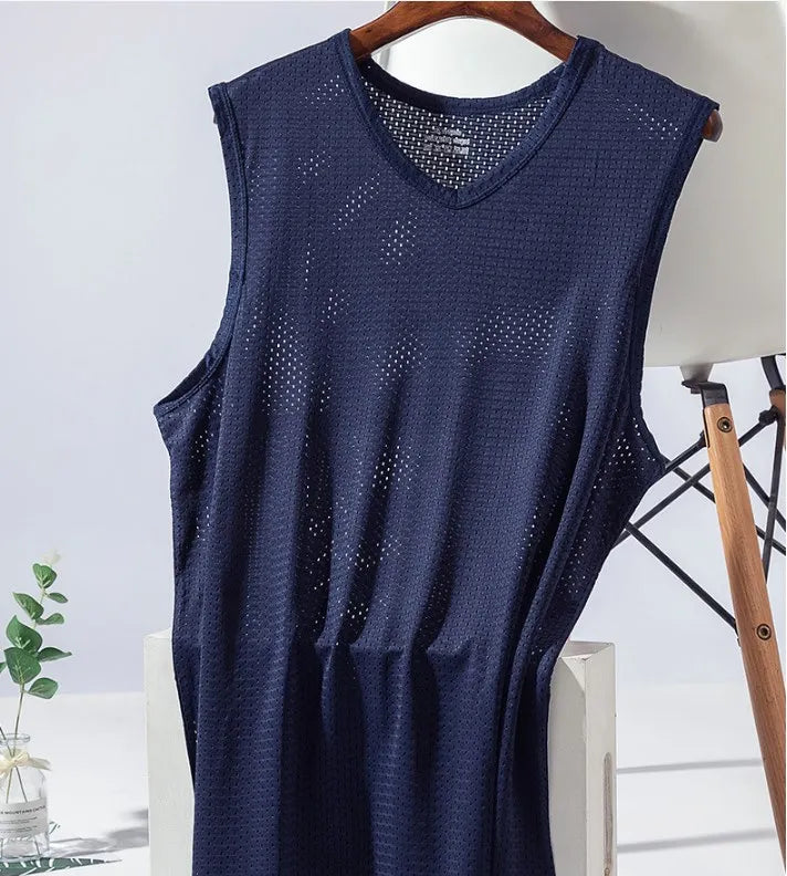 Men's Ice Silk Mesh Tank Top – Breathable Gym Sleeveless Shirt for Bodybuilding and Fitness