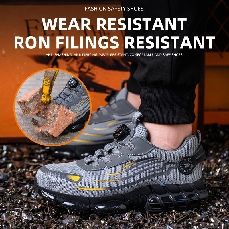 Steel Toe Safety Shoes – Slip-On Work Sneakers with Dial Closure, Breathable Anti-Smash & Anti-Puncture Protection