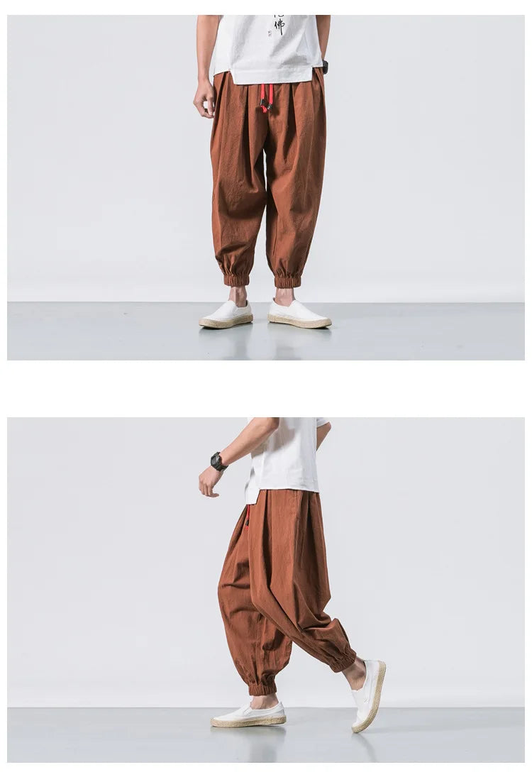 Men’s Oversized Cotton Linen Harem Pants – Loose Fit Chinese Style Casual Trousers