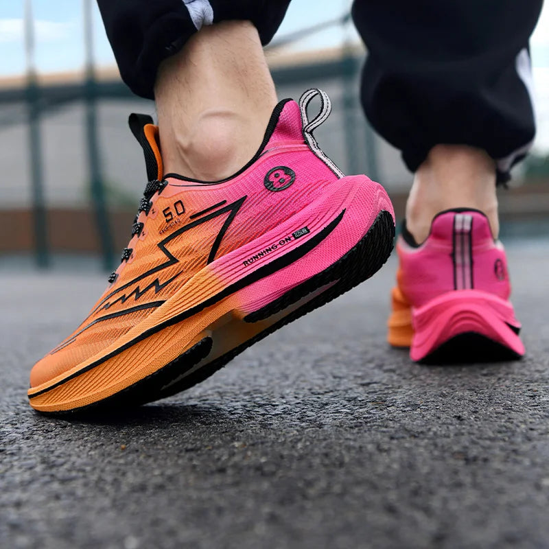 Carbon Plate Running Shoes – Lightweight Cushion Sneakers with Shock Absorption, Breathable Anti-Slip Training Footwear