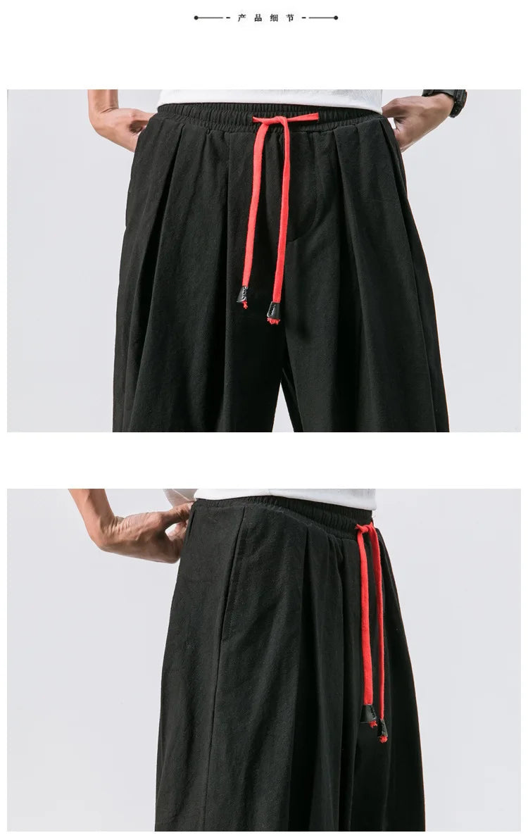 Men’s Oversized Cotton Linen Harem Pants – Loose Fit Chinese Style Casual Trousers