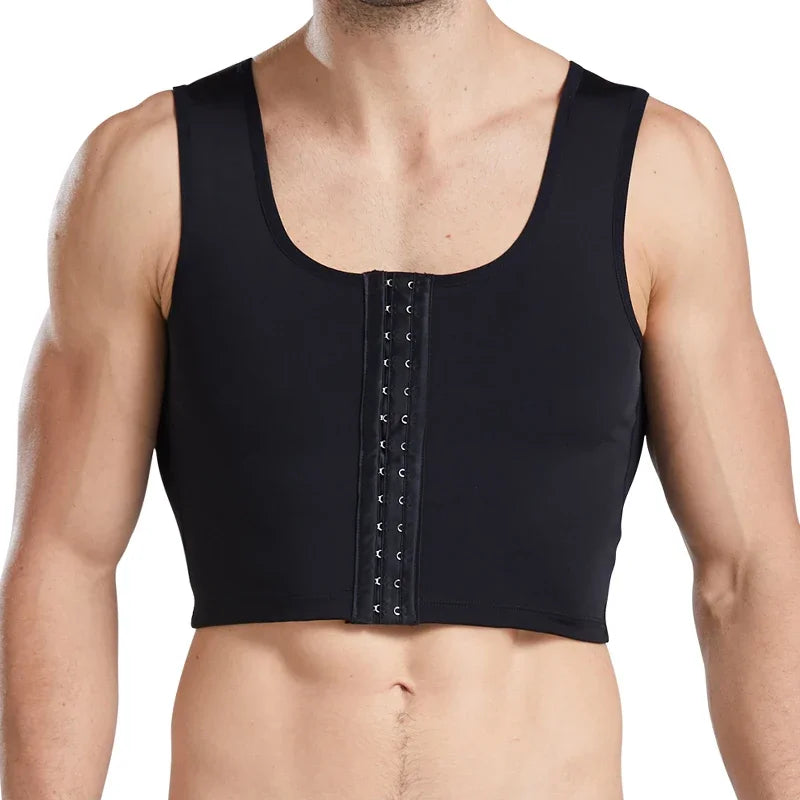 Men’s Compression Chest Binder & Waist Trainer – Slimming Shapewear Vest with Hooks for Gynecomastia & Posture Support