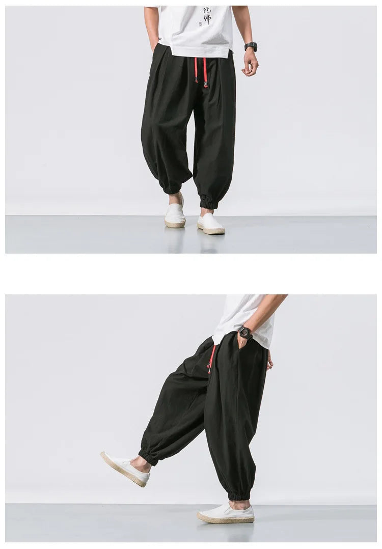 Men’s Oversized Cotton Linen Harem Pants – Loose Fit Chinese Style Casual Trousers