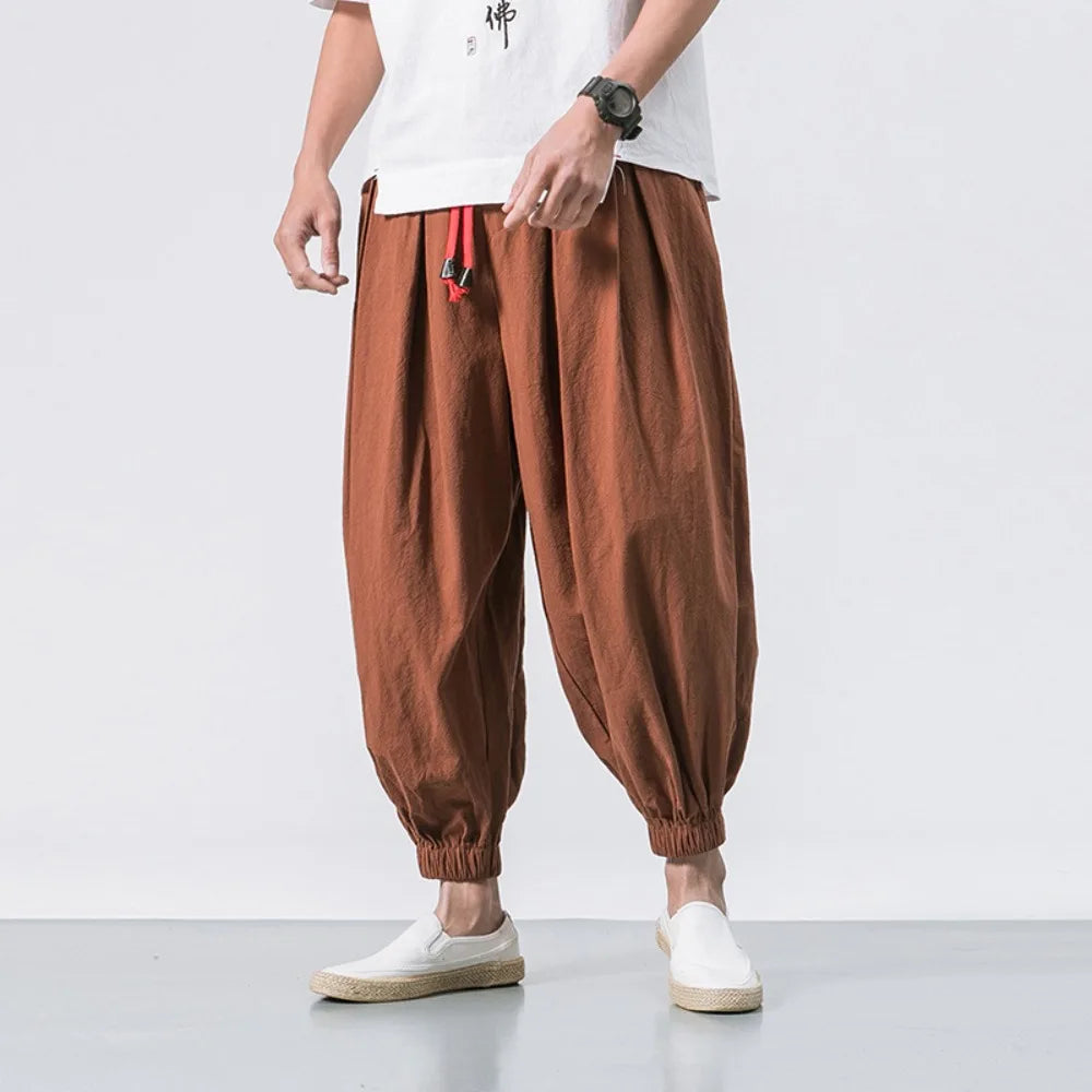 Men’s Oversized Cotton Linen Harem Pants – Loose Fit Chinese Style Casual Trousers