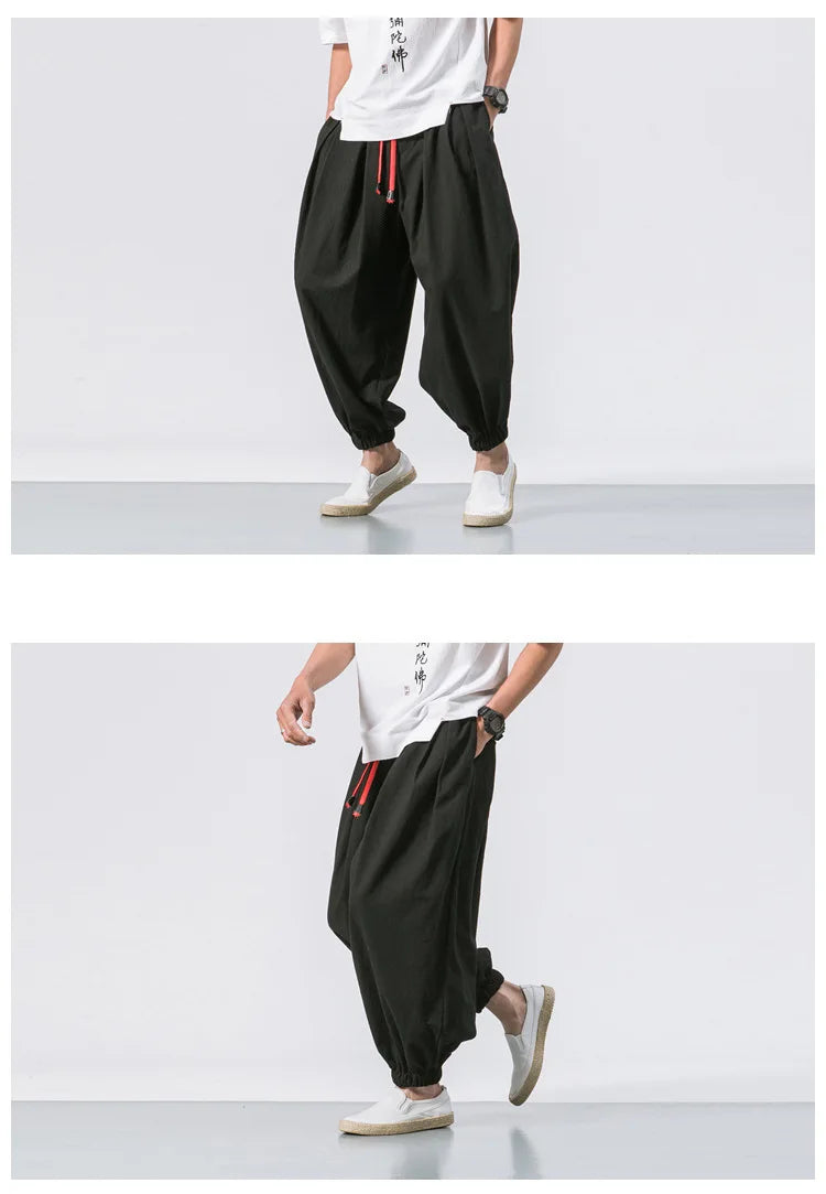 Men’s Oversized Cotton Linen Harem Pants – Loose Fit Chinese Style Casual Trousers
