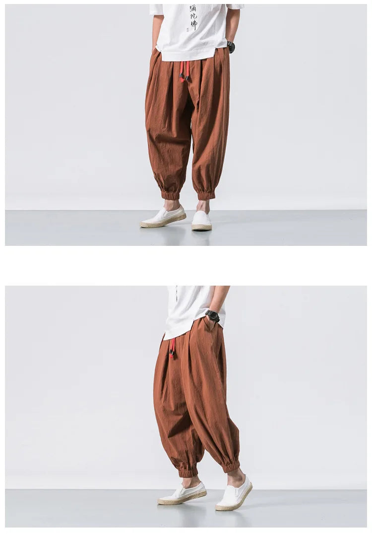 Men’s Oversized Cotton Linen Harem Pants – Loose Fit Chinese Style Casual Trousers