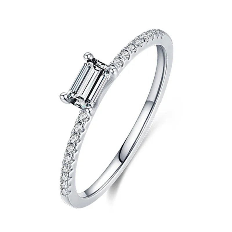 Trumium 2mm 925 Sterling Silver Rings For Women Zircon Inlaid Half Eternity Stacktable Ring Fine Jewelry for Wedding Anniversary