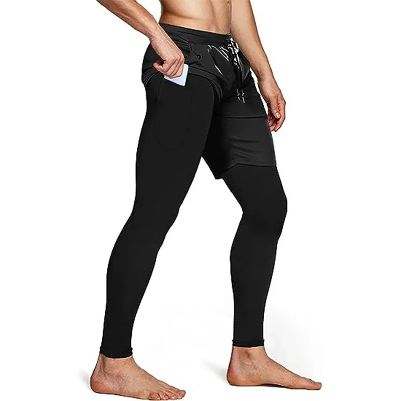 Men’s 2-in-1 Running Pants – Compression Leggings with Shorts, Gym and Training Sportswear