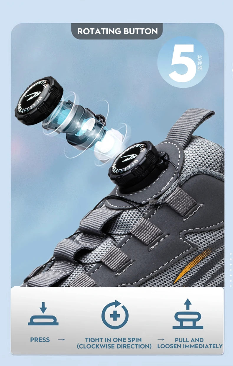 Steel Toe Safety Shoes – Slip-On Work Sneakers with Dial Closure, Breathable Anti-Smash & Anti-Puncture Protection