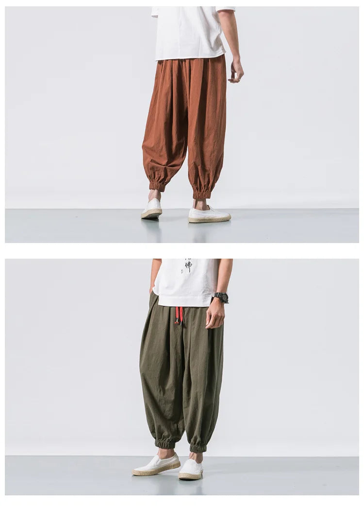 Men’s Oversized Cotton Linen Harem Pants – Loose Fit Chinese Style Casual Trousers