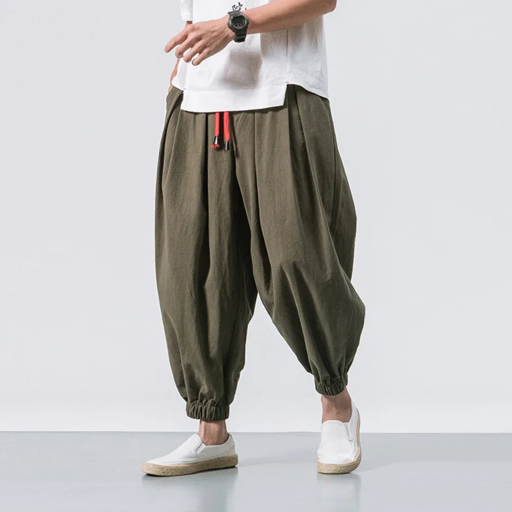 Men’s Oversized Cotton Linen Harem Pants – Loose Fit Chinese Style Casual Trousers