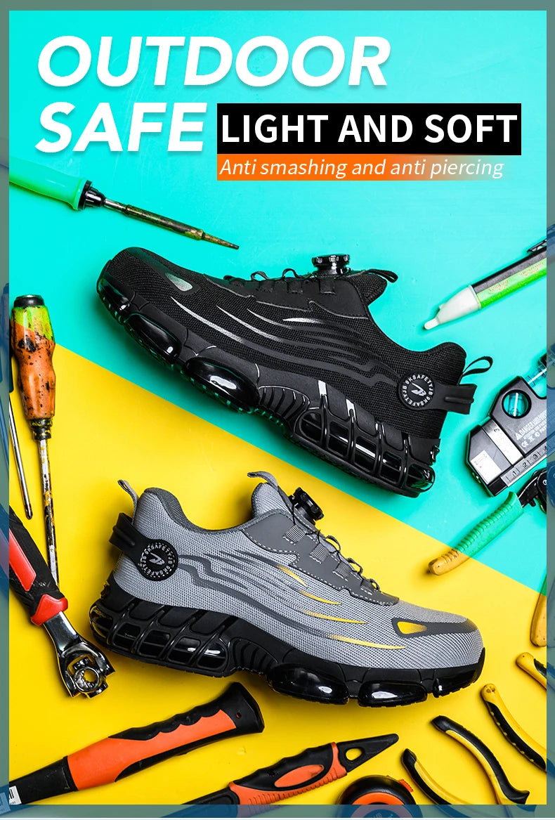 Steel Toe Safety Shoes – Slip-On Work Sneakers with Dial Closure, Breathable Anti-Smash & Anti-Puncture Protection