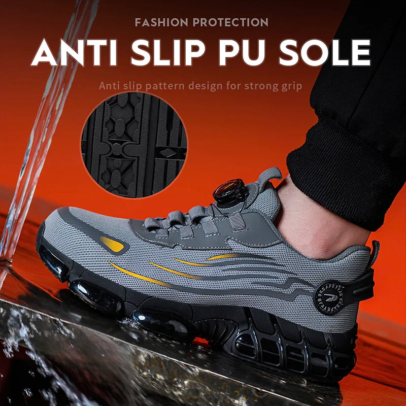 Steel Toe Safety Shoes – Slip-On Work Sneakers with Dial Closure, Breathable Anti-Smash & Anti-Puncture Protection